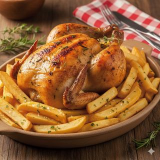 Pollo entero con patatas