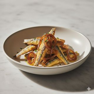 Alici fritte con cipolla caramellata