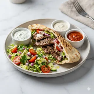 Ternera Con Ensalada Y Salsas