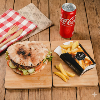 Punjena gurmanska pljeskavica + pomfrit + Coca-Cola