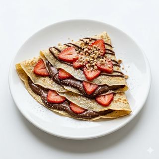 Crepes Con Helado, Frutas Y Chocolate Caliente