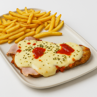 Plato De Milanesa Napolitana Y Patatas Fritas