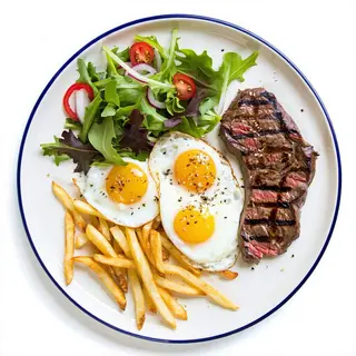 Lomo, Ensalada, Patatas Y Huevo
