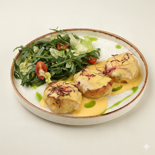 ქათმის და ყაბაყის მაჭკატები ჩედარის სოუსით