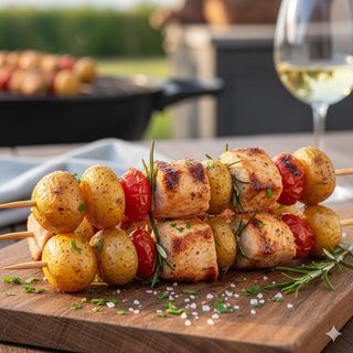 Spiedino di pollo e tacchino con patate