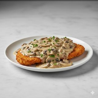 Milanesa De Pollo Con Salsa De Champiñón