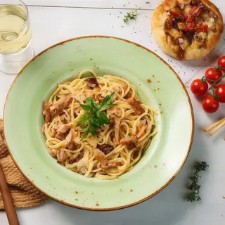 Spaghetti amb pollastre kebab
