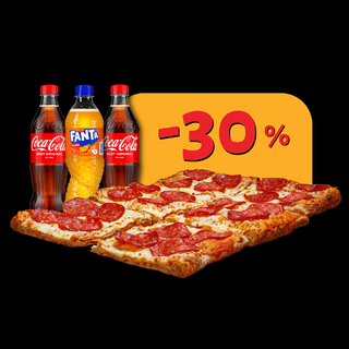 Pizza cu Salam Picant intreaga ( 6 felii ) cu 3 bauturi racoritoare incluse