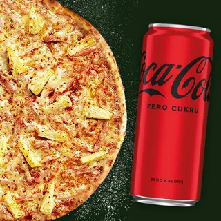 Zestaw duża Hawajska na cienkim cieście + Coca-Cola Zero puszka 0,33l