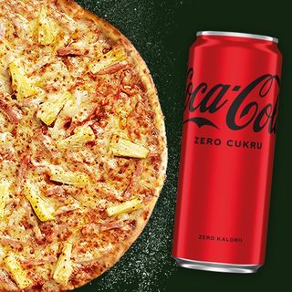 Zestaw duża Hawajska na cienkim cieście + Coca-Cola Zero puszka 0,33l