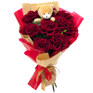 Buchet ursuleț si trandafiri