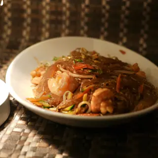 Spaghetti di soia con gamberi