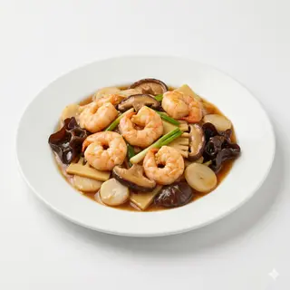 Gambas Con Hongos Chinos