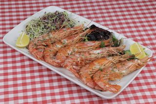 Langostinos a la plancha con ensalada catalana