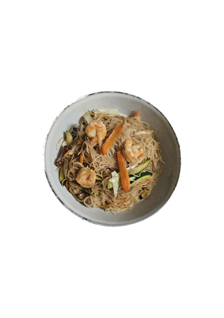 Fideos de arroz frito con gambas