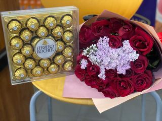 Sweet Love Symphony: Red Roses & Gypsophila with Ferrero Chocolates (T24)