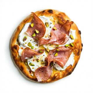 Pizza burrata con mortadella