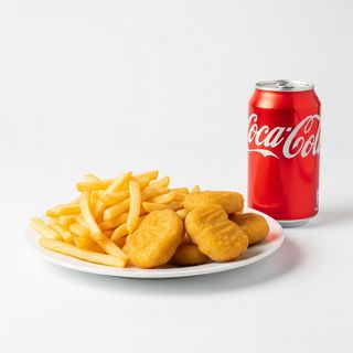 Nuggets de pollo (6 uds.) con patatas y lata