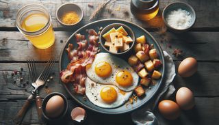 Ouă ochi cu bacon și telemea