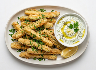 Dovlecel tempura cu tzatziki