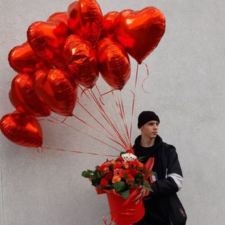 Flower box kolorowych kwiatów+balony z helem rozmiar XL