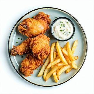 Crispy de pui cu cartofi prăjiți, sos remoulade