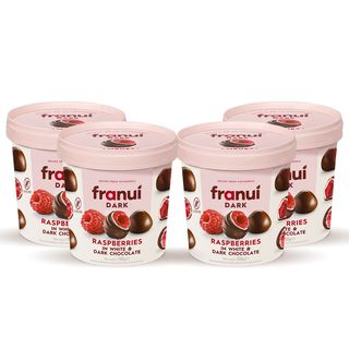 4x ფრანუი: ჟოლო ამოვლებული შავ და თეთრ შოკოლადში; 150 გრამი