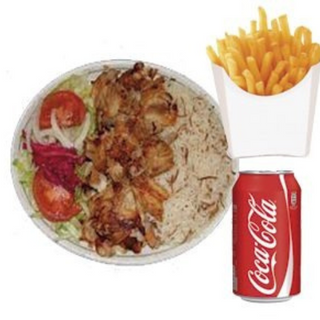 Menu plato pollo, patatas y bebida