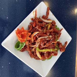 63-Tiras De Ternera Crujiente Con Salsa De Miel Y Picante