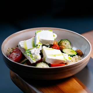 Greek Salad with Garlic Orzo