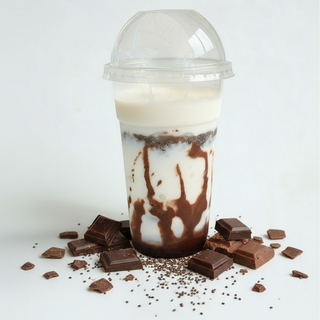 Yogur con toping de chocolate. 