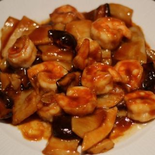 37. Gambas Con Bambú Y Seta Shitake