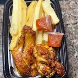 Fried yam ,pepper sauce and chicken wings 