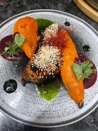 Piept de rață caramelizat cu cartofi dulci