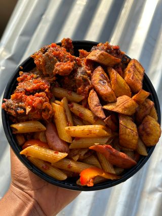 Penne pasta and beef 