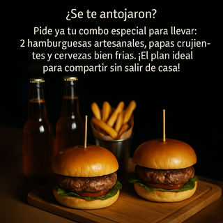 Dos mini hamburguesas + patatas +2 cervezas 