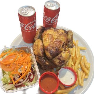 Menú Pollo Entero alast,arroz,8alitas, ensalada 2latas