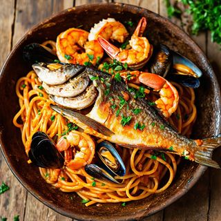 Seafood Spaghetti + Croaker
