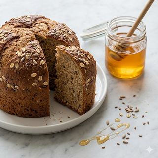 Panettone integrale ai 5 cereali e barattolo di miele
