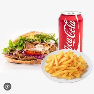 Menú kebab + patatas + Coca-Cola Sabor Original lata 330ml.