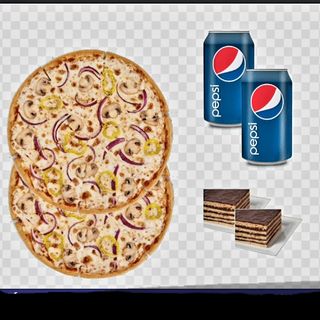 2 pizzas grandes (36cm) + 2 bebidas 