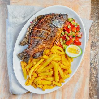 Whole Fried Fish, Chips And Salad