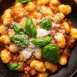 Gnocchi Con Tomate ,Pesto Y Albhaca Fresca