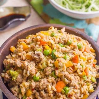 Pork and pepper  fried rice  with soda