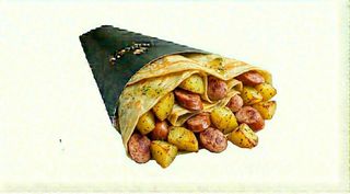 Crèpe con wurstel e patate