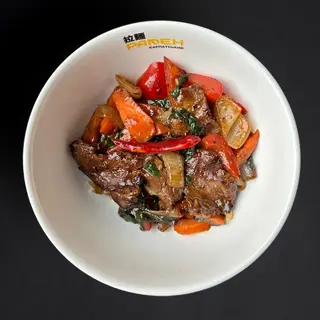 ЯЛОВИЧИНА ПО-СИЧУАНСЬКИ З РИСОМ (280г) (СЕРЕДНЬО ГОСТРЕ)