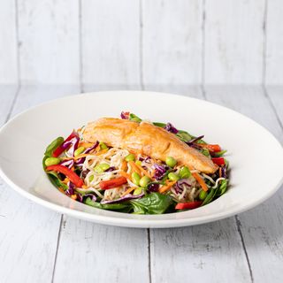 Grilled salmon noodle bowl