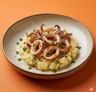 Calamari scottati su schiacciata di patate