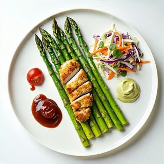 Panierowana pierś z kurczaka podawana z szparagami