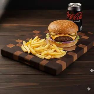 BURGER + FRIES+ BIBITA